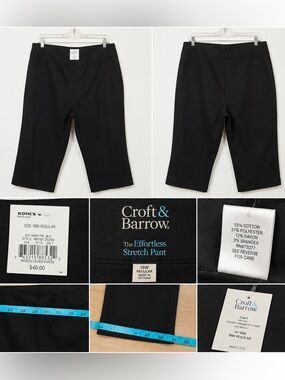 Croft & Barrow Black Capri Pants Womens 18W Effortless Stretch Pull On NWT